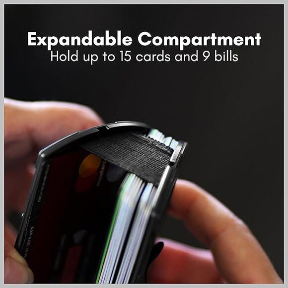 Mens Wallet, Slim Tactical Wallet with Money Clip, Classics - Black - Picture 6 of 9